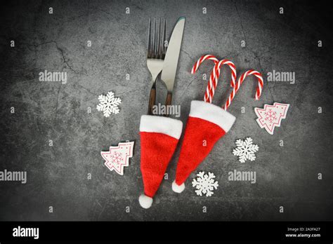 Christmas Table Place Setting Decoration With Fork Knife And Candy Cane