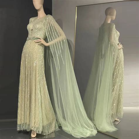 Sharon Said Mint Green Luxury Dubai Evening Dresses With Cape 2023