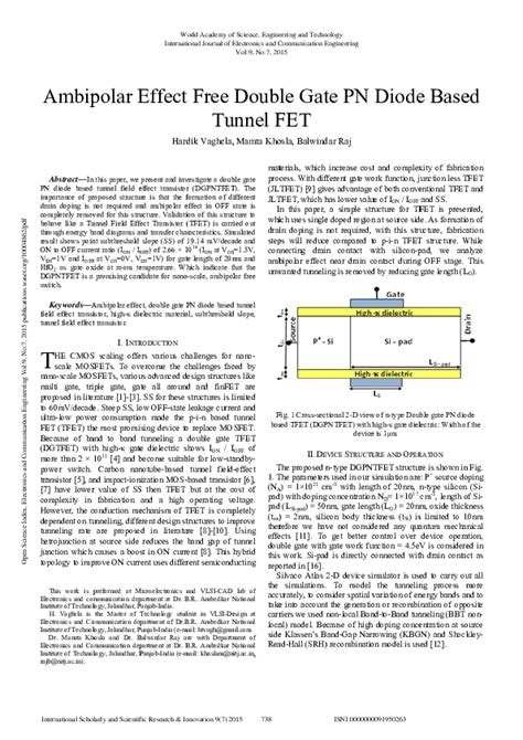 Pdf Ambipolar Effect Free Double Gate Pn Diode Based Tunnel Fet