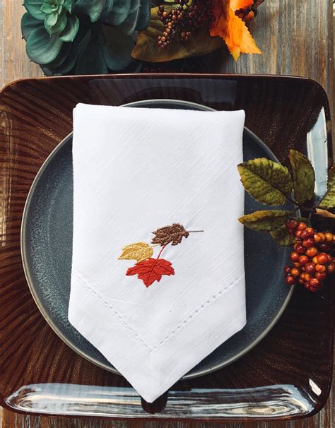 Thanksgiving Give Thanks Embroidered Cloth Dinner Napkins Fall