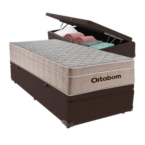 Cama Box Baú Solteiro Marrom Colchão Ortobom Airtech Springpocket Molas