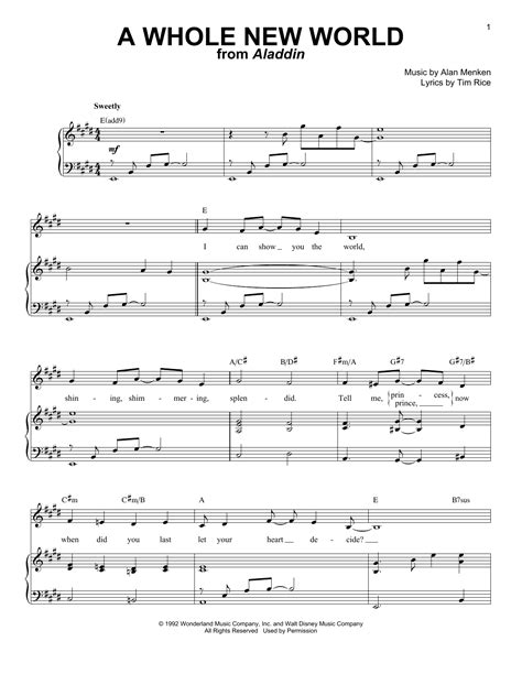 A Whole New World From Aladdin By Alan Menken Tim Rice Sheet Music