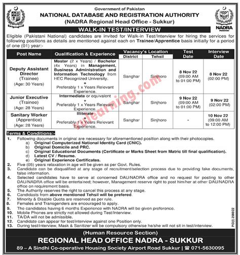 Advertisement Of Nadra Jobs For Deputy Assistant Director Jr