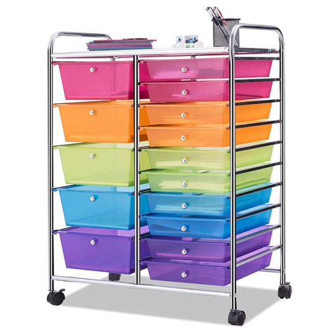 Costway 15 Drawer Rolling Storage Cart Tools Scrapbook Paper Office