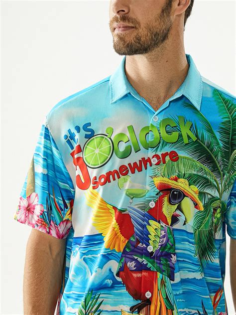 Hardaddy Party Shirts It S O Clock Somewhere Parrot Chest Pocket