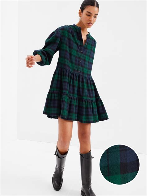 Plaid Tiered Mini Dress Gap