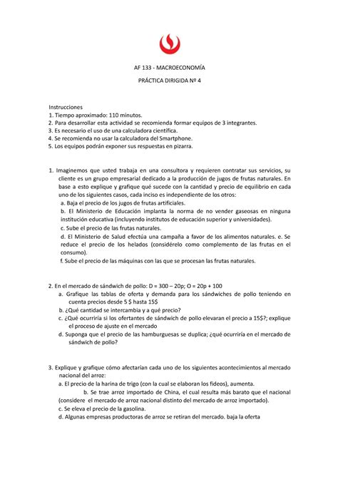 Pr Ctica Dirigida Oferta Demanda Y Equilibrio De Mercado Af