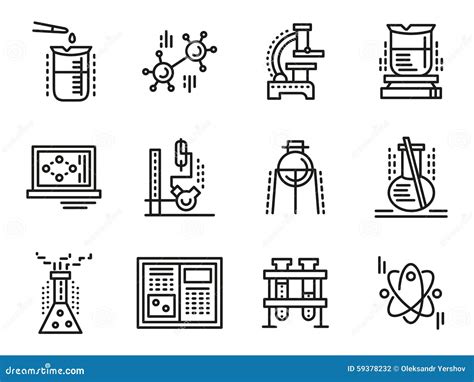 Chemistry Symbols Simple Line Icons Set Stock Illustration