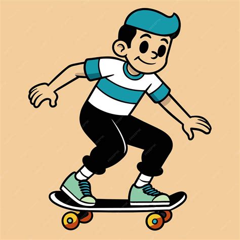 Premium Vector A Cartoon Drawing Of A Man On A Skateboard With A