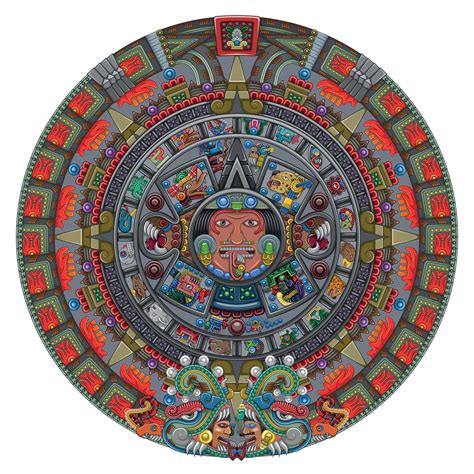 Vector Design Of Aztec Calendar Monolithic Disk Of The Ancient Mexica