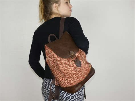 Sac à dos femme en toile de jute et cuir fait main potla Bhallot