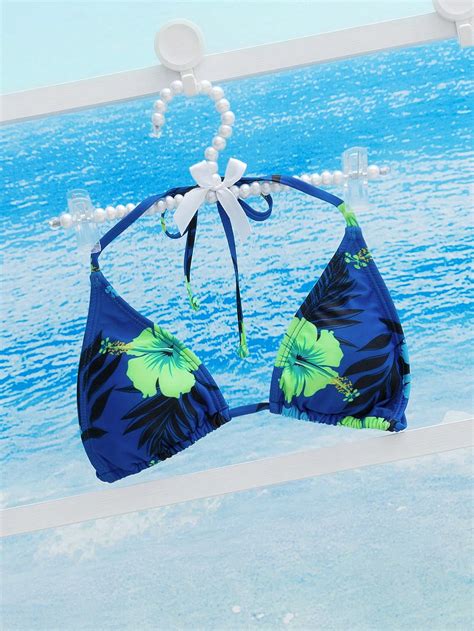 Shein Shein Swim Vcay Ba Ador Bikini Con Estampado Tropical Halter Con