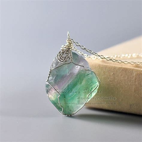 Rainbow Fluorite Necklace Raw Crystal Necklace By Somethingsepical