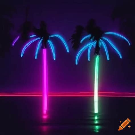 3D Illustration Of A Palm Tree With Neon Lights Connected, 40% OFF