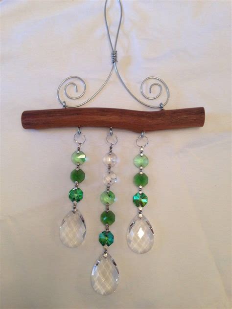 Crystal Suncatcher With Green Accent Crystals 3 Strand Etsy Crystal