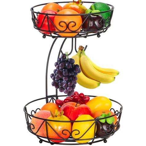 Bextsrack Layers Countertop Fruit Basket Bowl With Banana Hangers