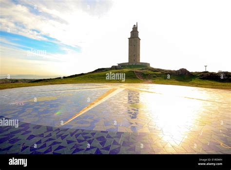 Compass Rose Mosaic Circle At The Base Of The Tower Of Hercules A Coruna Galicia Spain