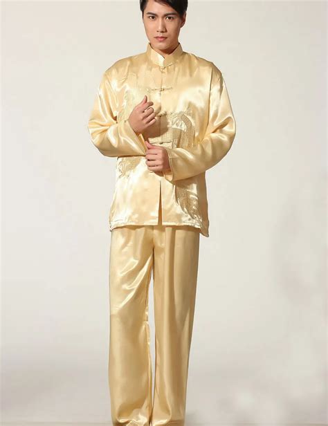 Silk Long Sleeve Men Tang Suit Top Kung Fu Tai Chi Clothes Set Uniform