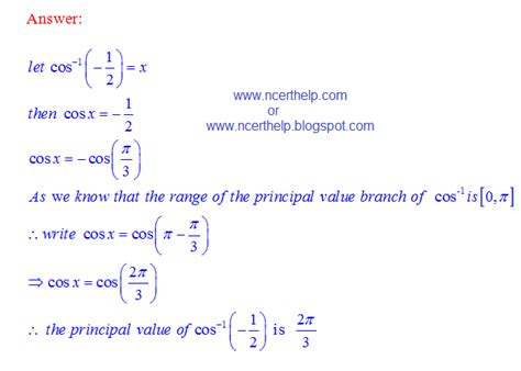 Find The Principal Value Of Cos 1 1 2 NCERT Solutions CBSE Sample