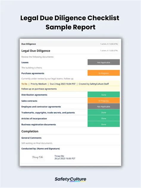 Free Legal Due Diligence Checklist Pdf Safetyculture