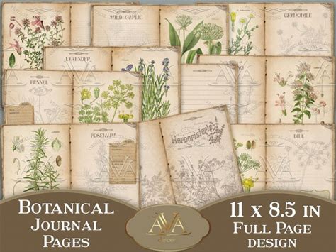 Herbs Journal Pages Printable Botanical Junk Journal Kit Etsy