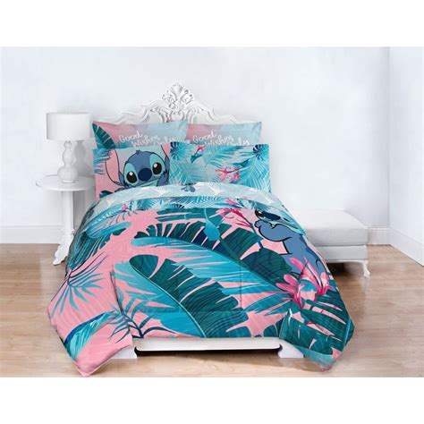 Lilo & Stitch Blue/Pink Tropical Flowers Kids Bed in a Bag Bedding Set ...