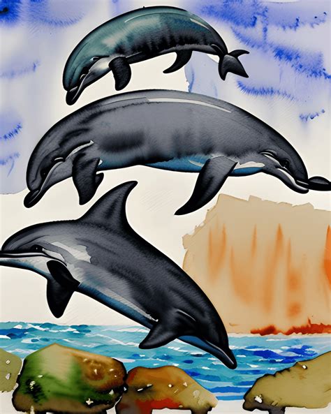 Dolphin Pod Jumping Swimming Watercolor · Creative Fabrica