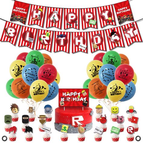 Jom Party Robux Roblox Happy Birthday Banner Latex Balloon Party Themes Hari Jadi Lazada