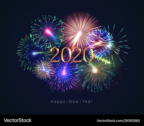 Happy new year 2020 greeting card with fireworks Vector Image