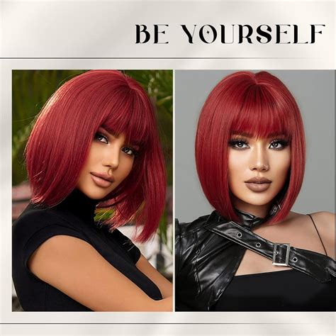 Short Red Bob Wigs With Bangs - Straight Red Bob Wig for Women Red
