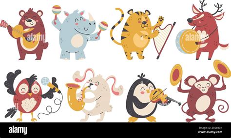 Animals Play Music Cute Happy Wildlife Characters With Different