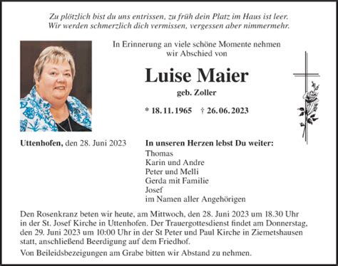 Traueranzeigen Von Luise Maier Allg Uer Zeitung