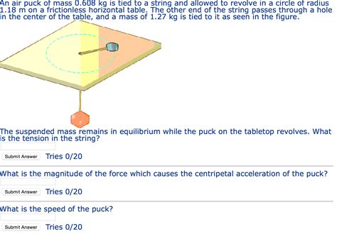 Solved An Air Puck Of Mass 0 608 Kg Is Tied To A String And Chegg