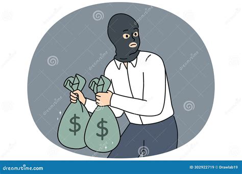 Male Thief With Money Bags In Hands Stock Vector Illustration Of Male