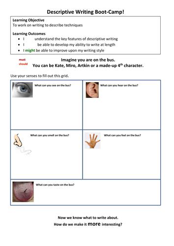 Descriptive Writing Worksheets Grade 1