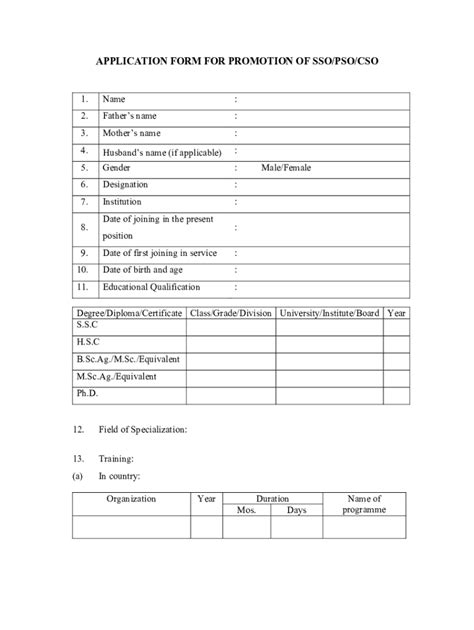 Fillable Online Application Form For Promotion Of Sso Pso Cso Fax Email