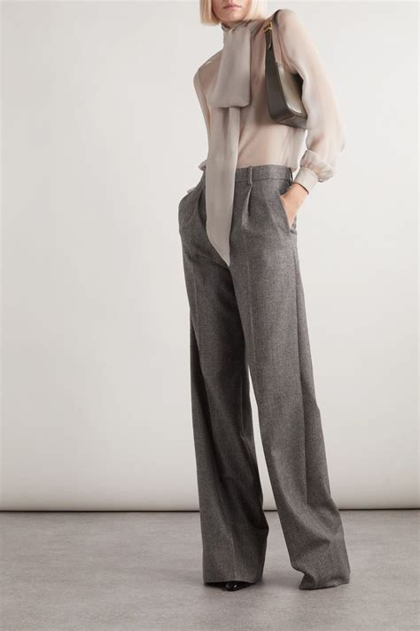 SAINT LAURENT Tie Detailed Silk Mousseline Blouse Wide Leg Pants