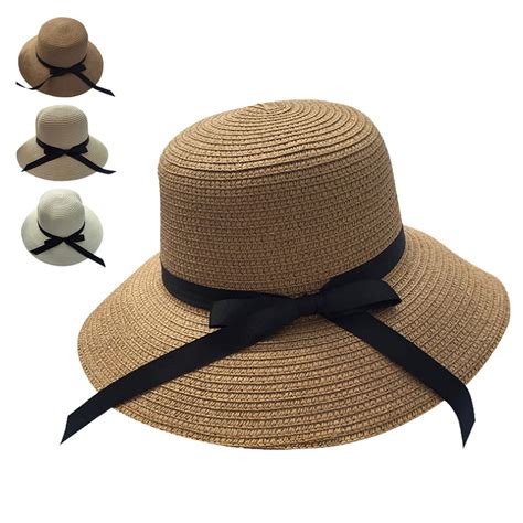 Summer Women Straw Hat Bowknot Wide Brim Floppy Panama Hats Female