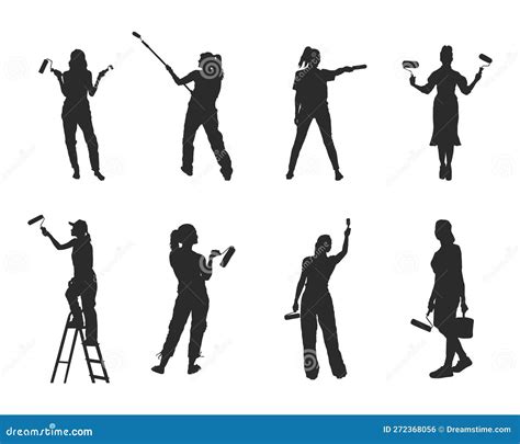 Painter Woman Silhouettes, House Painters Silhouette Stock Vector ...