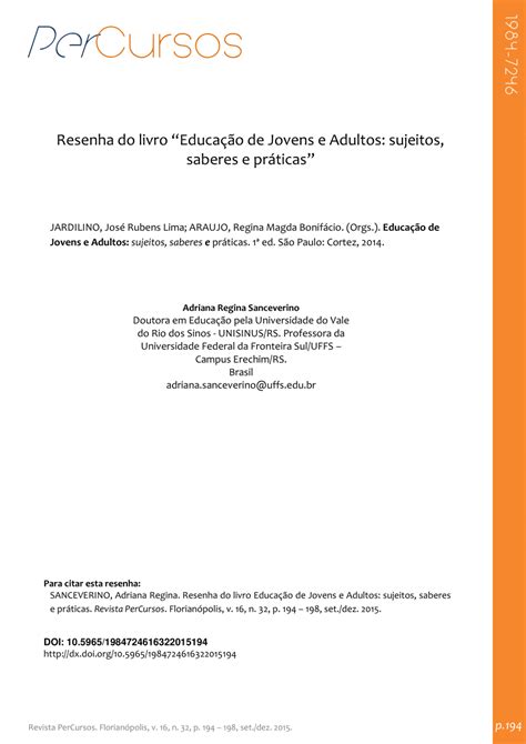 PDF Resenha do livro Educação de Jovens e Adultos sujeitos saberes