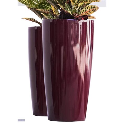 Xbrand 30 In Tall Red Plastic Nested Self Watering Indooroutdoor Tall Round Planter Pot Set