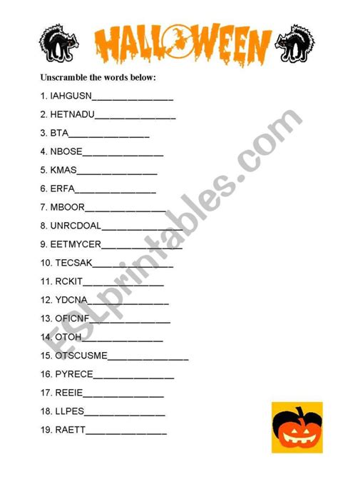 Free Printable Halloween Unscramble Words Worksheets