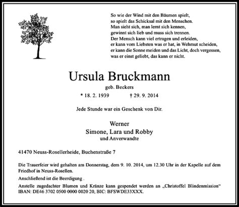 Alle Traueranzeigen F R Ursula Bruckmann Geb Beckers Trauer Rp Online De