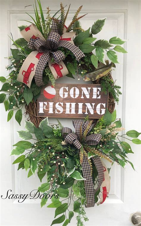 Fishing Door Wreath Guy Door Wreath Grapevine Wreath Summer Front