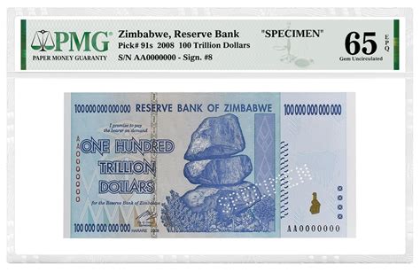 Pmg Certified Set Of 19 Zimbabwe Trillion Notes In World Banknote