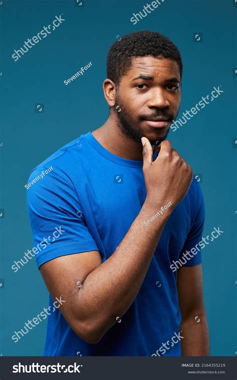 Vertical Portrait Handsome Black Man Looking Stock Photo 2164355219