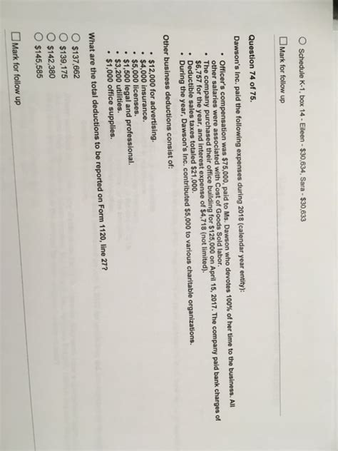 Solved O Schedule K 1 Box 14 Eileen 30634 Sara