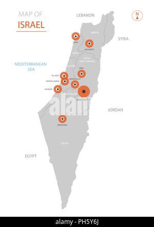 Carte politique israélienne des divisions administratives districts