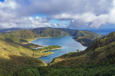 Crater Lake Lagoa Do Fogo At Sao Miguel Island Azores Portugal Stock