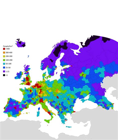 Europe population density map by subdivision. All... - Maps on the Web